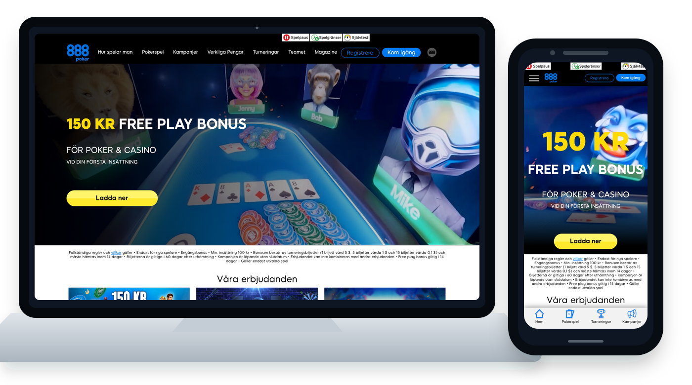 888poker startsida visad på dator och mobil.